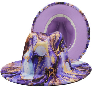 Artistic Print Wide Brim Fedora Hat