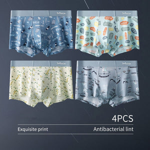 4Pcs Refreshing Print Recycled Fiber Boxer Shorts