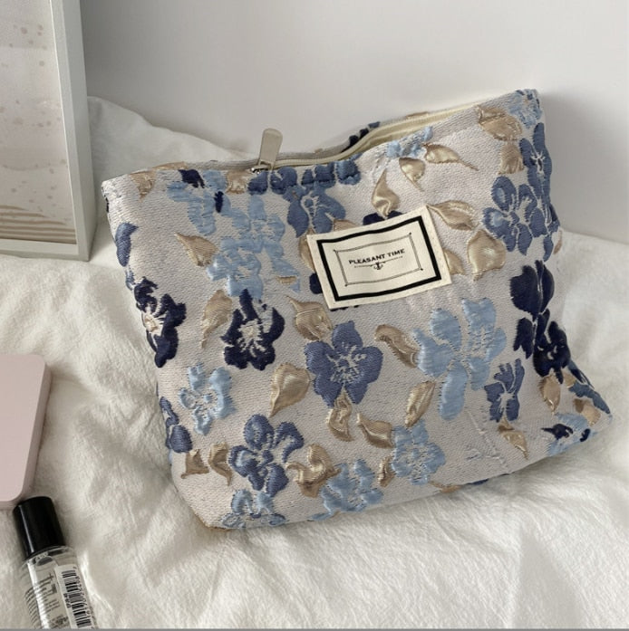 Floral Embroidered Canvas Beauty Case