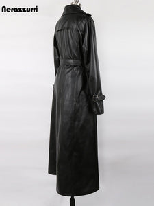 Long Waterproof Soft Faux Leather Trench Coat