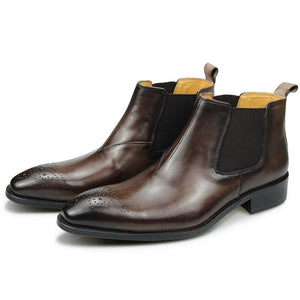 British Style Block Carved Slip-On Boots