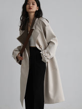 Solid Loose Contrast Double Collar Double Breasted Long Coat