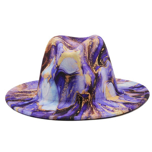 Artistic Print Wide Brim Fedora Hat