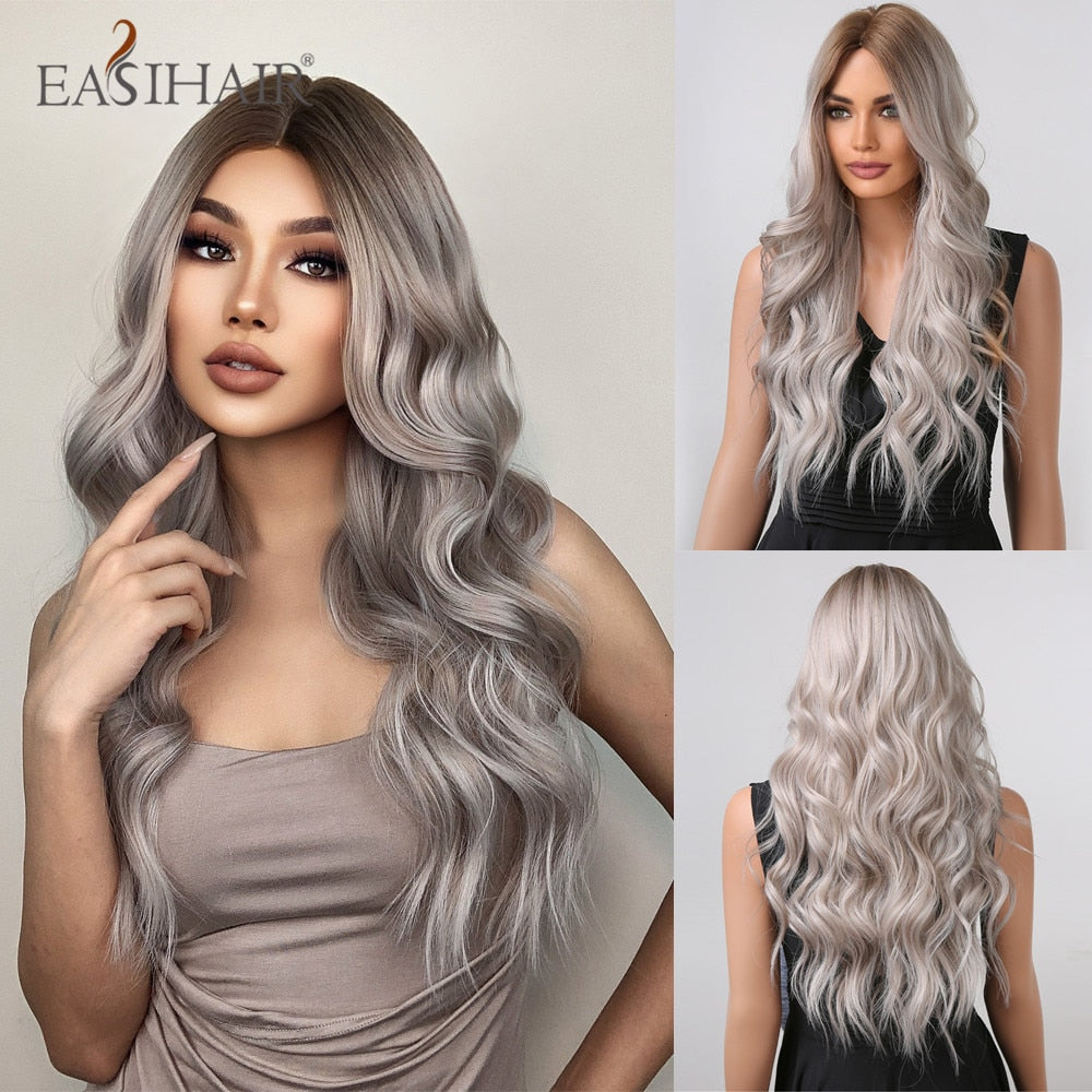 Blonde Platinum Long Wavy Middle Part Natural Heat Resistant Synthetic Wig