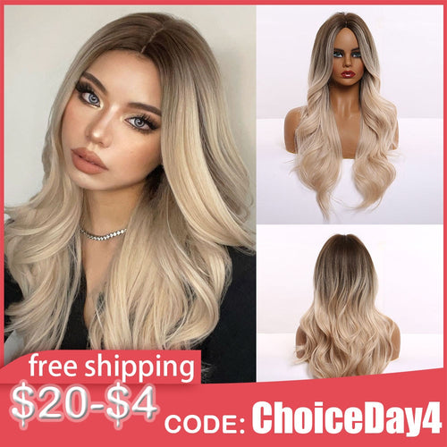 Blonde Platinum Long Wavy Middle Part Natural Heat Resistant Synthetic Wig