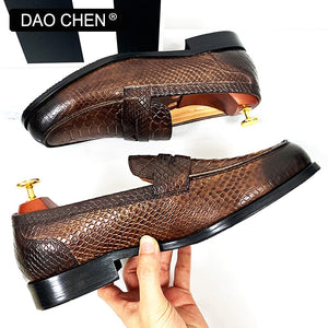 Genuine Leather Snake Print Loafers