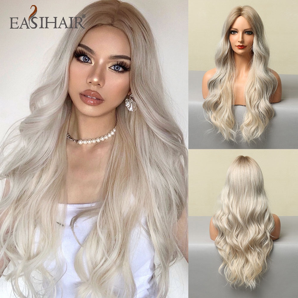 Blonde Platinum Long Wavy Middle Part Natural Heat Resistant Synthetic Wig