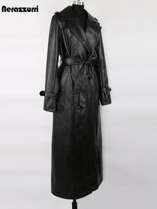 Long Waterproof Soft Faux Leather Trench Coat