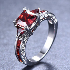 Elegant Princess Square Cut Garnet Red Stone Engagement Ring