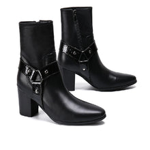 Italian Steel Pointed Toe Western Styles Double Buckle Strap Boots