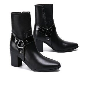 Italian Steel Pointed Toe Western Styles Double Buckle Strap Boots