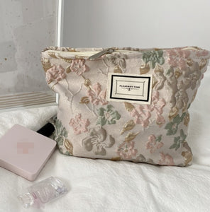 Floral Embroidered Canvas Beauty Case