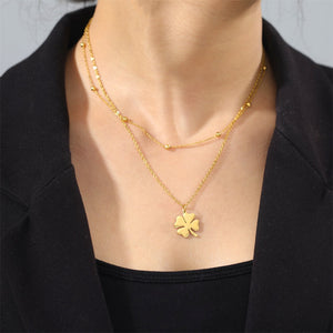 Lucky Clover Pendant Stainless Steel Double Layer Necklace