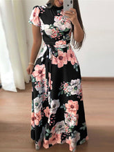 Short Sleeve Floral Print Long Dress