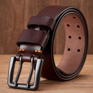 Thick Genuine Leather Double Pin Belt