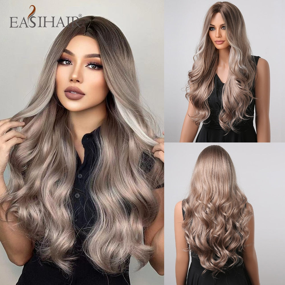 Blonde Platinum Long Wavy Middle Part Natural Heat Resistant Synthetic Wig