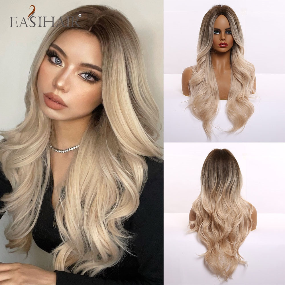 Blonde Platinum Long Wavy Middle Part Natural Heat Resistant Synthetic Wig