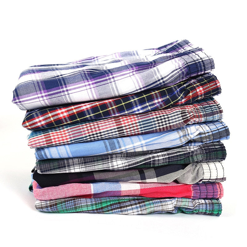 5pcs Loose Cotton Plaid Boxers