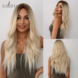 Blonde Platinum Long Wavy Middle Part Natural Heat Resistant Synthetic Wig