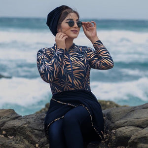 3pcs Modest Muslim Patchwork Long Sleeve Swimsuit