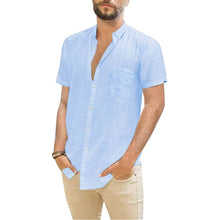 Cotton Linen Short-Sleeved Solid Color Shirt