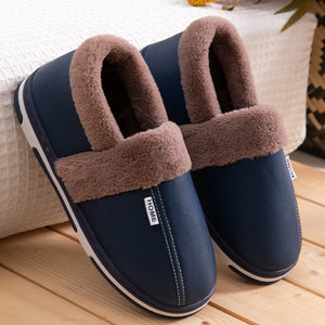 Indoor Warm Waterproof Non-Slip Cotton-Padded Solid Color Slippers