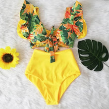 High Waist Ruffled Floral Bathing Suit