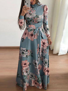 Short Sleeve Floral Print Long Dress