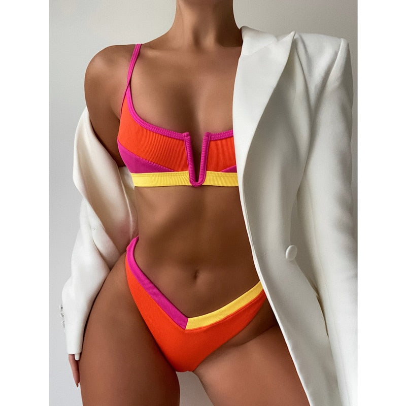 Vintage Retro Patchwork Brazilian Swimsuit