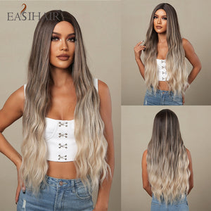 Blonde Platinum Long Wavy Middle Part Natural Heat Resistant Synthetic Wig