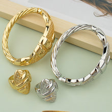 18K Gold Plated Cuff Bangle With Ring Set