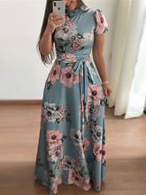 Short Sleeve Floral Print Long Dress