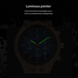 Wooden Multifunction Dial Luminous Watch