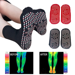 2 Pairs Self-heating Non-slip Dots Foot Massage Magnetic Therapy Health Socks