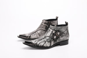 Italian Steel Pointed Toe Western Styles Double Buckle Strap Boots