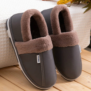 Indoor Warm Waterproof Non-Slip Cotton-Padded Solid Color Slippers