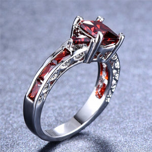 Elegant Princess Square Cut Garnet Red Stone Engagement Ring