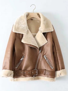 Thick Faux Leather Fur Coat