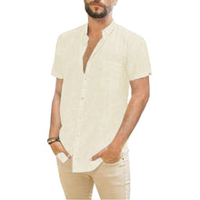 Cotton Linen Short-Sleeved Solid Color Shirt