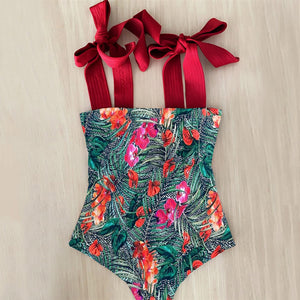 One Piece Strappy Floral Bathing Suit