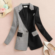 Skinny Patchwork Thin Pocket Notched Button Blazer