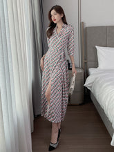 Long Multi-print Short-Sleeve Dress