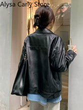 Black Vintage Loose Thin Faux Leather Jacket