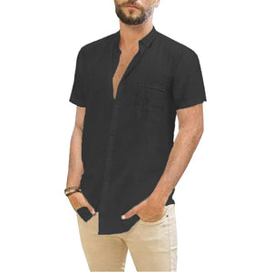 Cotton Linen Short-Sleeved Solid Color Shirt