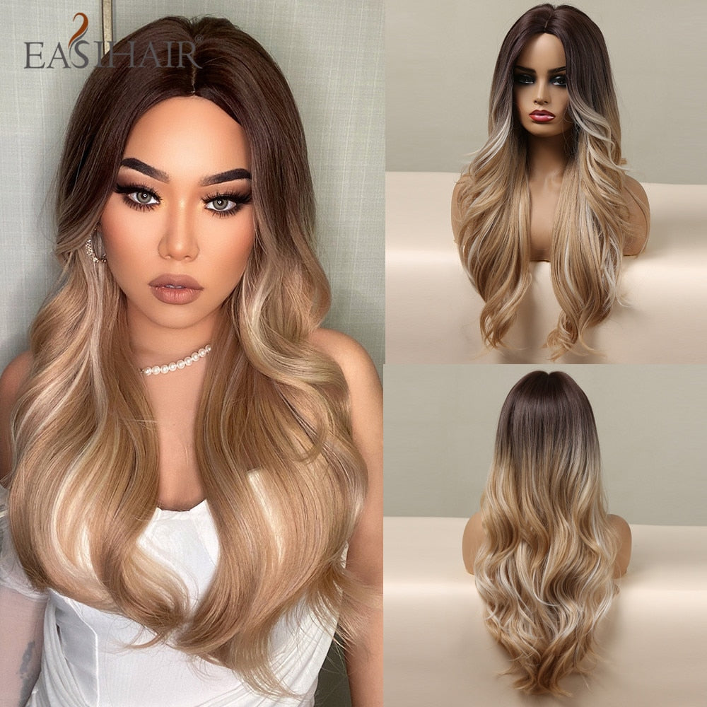 Blonde Platinum Long Wavy Middle Part Natural Heat Resistant Synthetic Wig