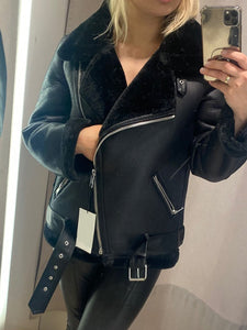 Thick Faux Leather Fur Coat