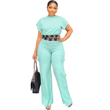 Two Piece Bat Sleeve Short Blouse & Straight Leg Pant Set