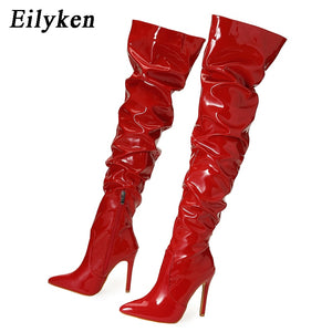 Over The Knee High Heels Patent Leather Boots