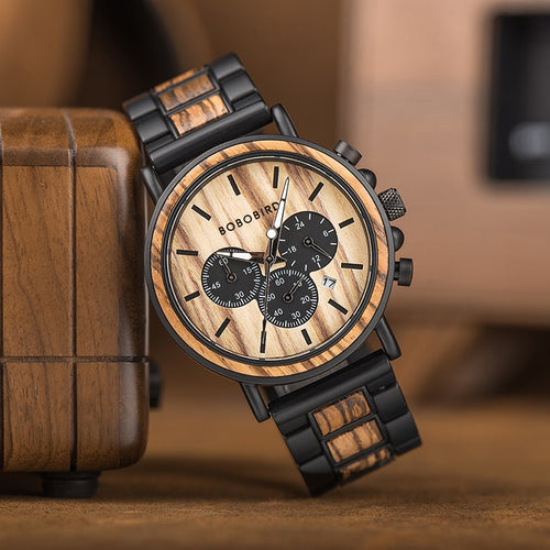 BOBOBIRD Quartz Chronograph Wooden Strap Watch