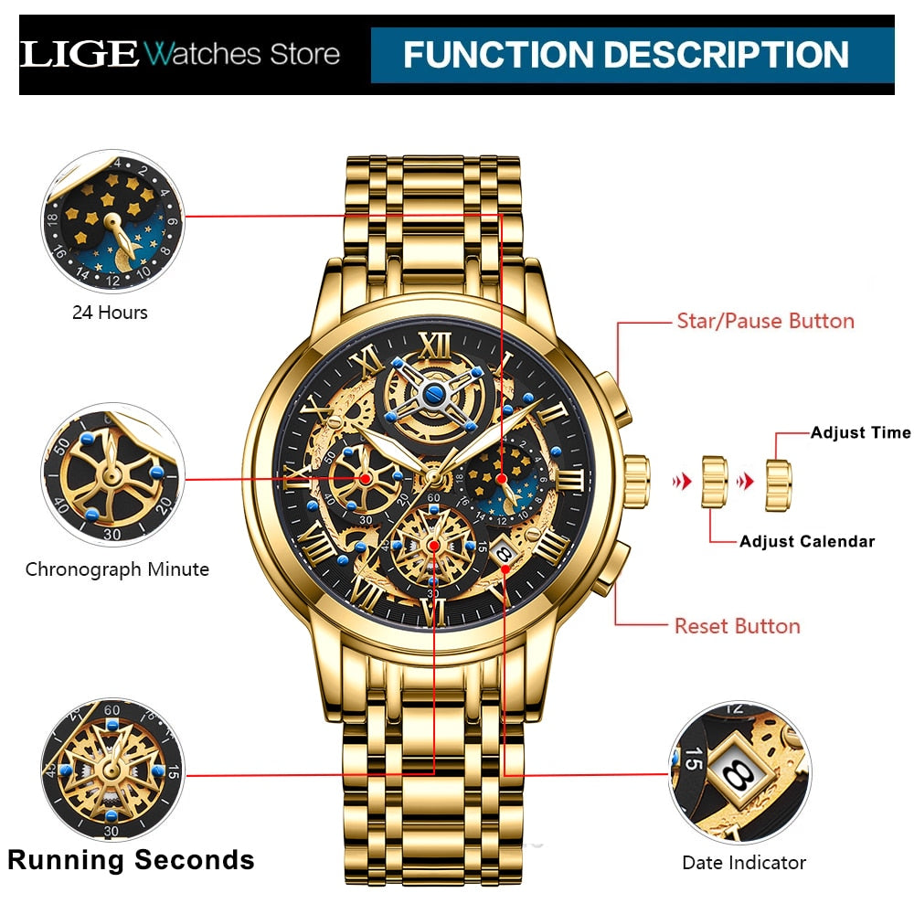 LIGE Waterproof Business Sports Watch